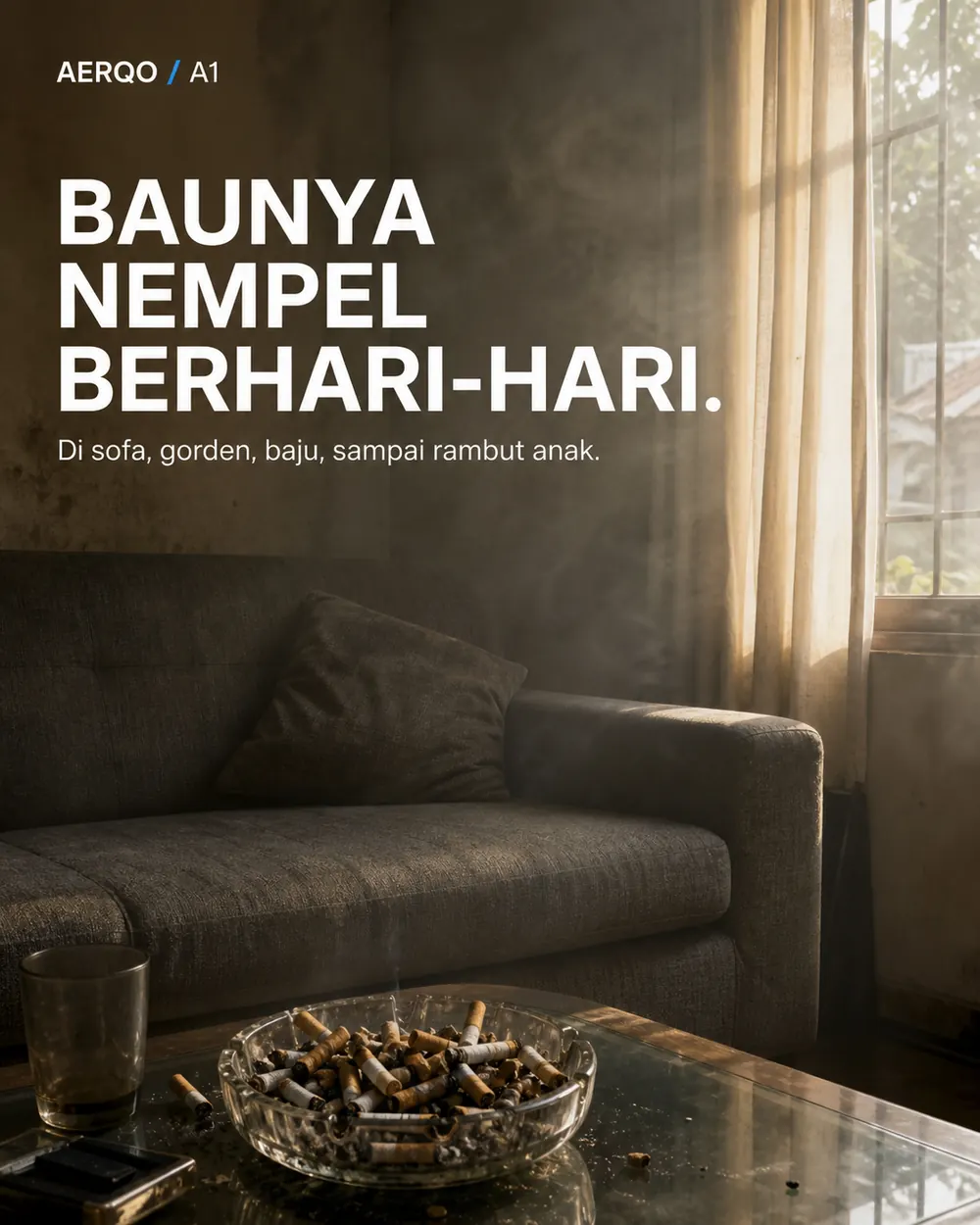 Ruang tamu berkabut asap rokok