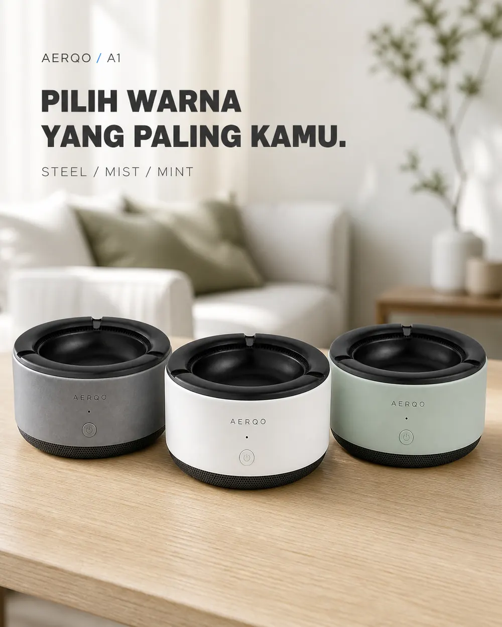 AERQO A1 dalam tiga warna: Steel, Mist, Mint